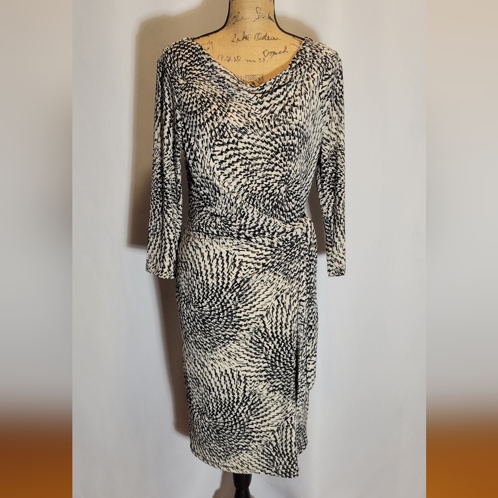 Premise Black & White Faux Wrap Dress | Sz. 10
